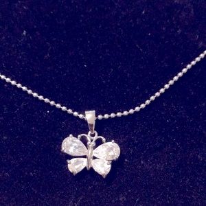 New CZ butterfly necklace sterling silver 925 stamped 18 inches length